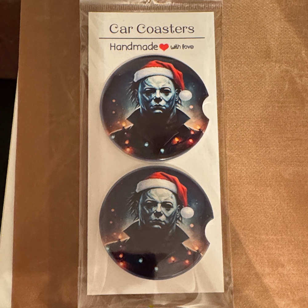 Handmade Ceramic Car Coasters - Blue and Red